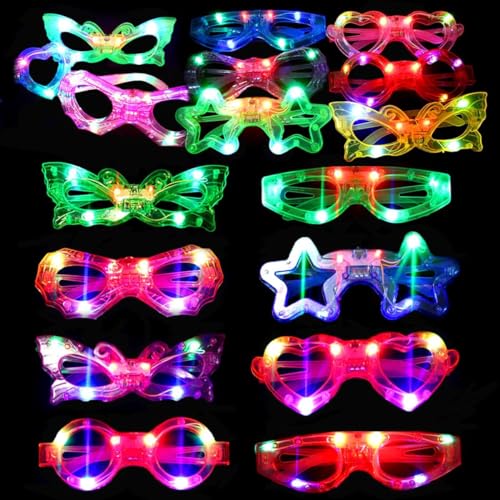 Piucrty Mitgebsel Kindergeburtstag Led Brille 12Pcs Gastgeschenke Leuchtspielzeug Kinder Rave Neon Party Gadgets Give Aways für Wundertüte Partybrille Geburtstag Leuchtendes Spielzeug Geschenke