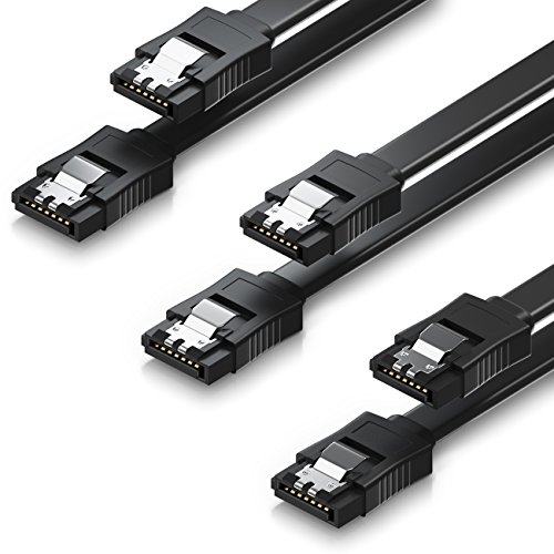 deleyCON 3x 50cm SATA III Kabel im Set S-ATA 3 Datenkabel - HDD SSD Verbindungskabel Anschlusskabel Metall-Clip 6 GBit/s - 2 Gerade L-Type Stecker - Schwarz