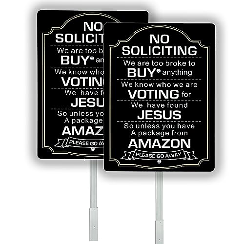 Yuntarda Schild mit Aufschrift "No Soliciting" für Haus, 2er-Pack, 71,1 cm Gesamthöhe, lustiges Schild mit Pfahl, Duralbe-Metallschild für den Innen- und Außenbereich