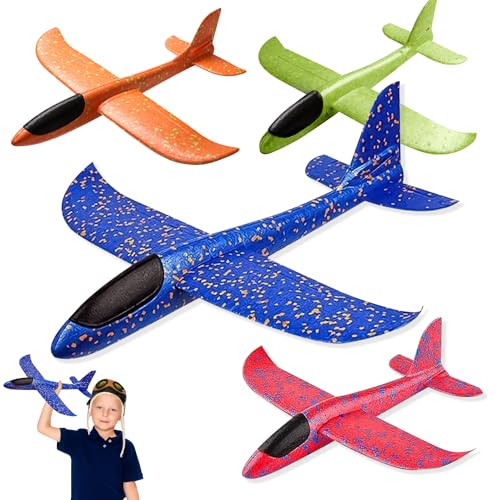 ELF-GRETTER Styroporflieger Kinder, 4 Stück Flugzeug Spielzeug Kinder Styropor Flieger Groß, Flugzeug Styropor Wurfgleiter für Eltern-Kind Spiel im Freien