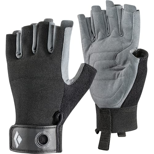 Black Diamond CRAG HALF-FINGER GLOVES, Robuster Halbfinger-Handschuh zum Klettern, Sichern, Abseilen, Arbeiten und für Klettersteige, Black, Gr. Small