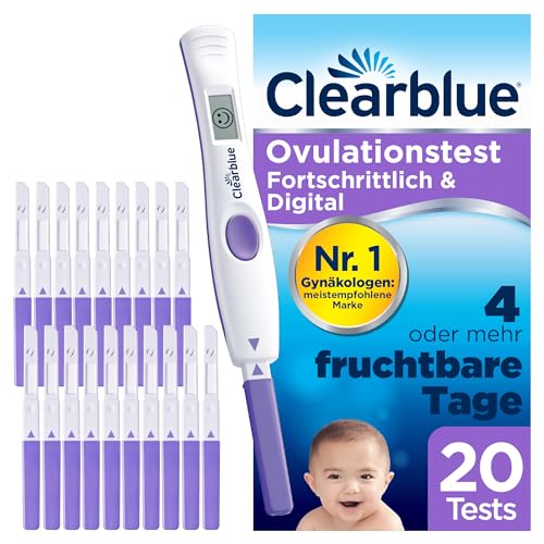 Clearblue Kinderwunsch Ovulationstest Kit, 20 Tests + 1 digitale Testhalterung, Fruchtbarkeitstest für Frauen / Eisprung, Fortschrittlich & Digital (testet 2 Hormone), schneller schwanger werden