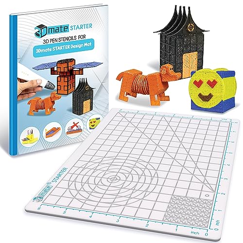 3Dmate Starter – Transparente 3D-Stiftmatte 23 x 18 cm mit kompatiblem Schablonenbuch – Flexibles beidseitig hitzebeständiges Silikon – 3D-Stiftzubehör – Vorlagen für Kinder …