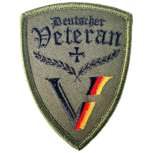 ZETTMANN® [ 1 Stück ] Deutschland Patch mit Klett als Bundeswehr Veteran für Militär Abzeichen Flagge für Rucksack T-Shirt Jacke BW oder Tactital Dienstgradbazeichen als Aufnäher ca.9x5cm in oliv