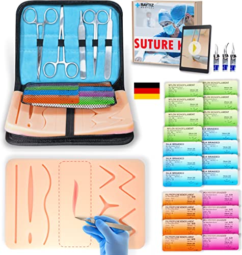 BAYTIZ | Chirurgisches Nahtset - Silikon Haut + Nähen Zubehör + Skalpell - Naht Kit für Medizinstudent Krankenschwester Doktor Geschenke Studenten Geschenk Arzt Set Medizin Suture Pinzette Medizin pad