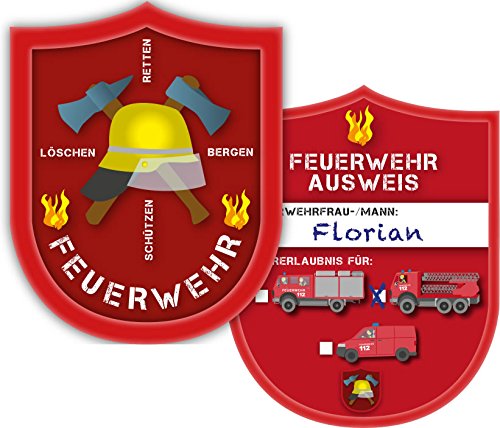 DH-Konzept 6 Ausweise für * Feuerwehr * in Form eines Marke für eine Mottoparty // Kindergeburtstag Kinder Geburtstag Feier Set Fest Party Motto Deko Spiel Mitgebsel Feuerwehrmann Feuer