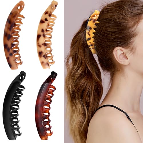 4 Stück Groß Bananen Haarspange Vintage Bananenspange Pferdeschwanz Haarklammer Dickes Haar Banana Clip Thick Hair für Damen und Mädchen