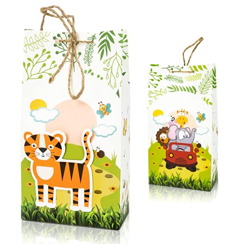 LIMAH® Kraft-Papier Geschenktüten/Partytüten Set für Kinder zum Kindergeburtstag, 12 Stück mit Tier-Motiven zum Befüllen. Ideal als Mitgebsel oder Giveaways auf Partys für Jungen und Mädchen