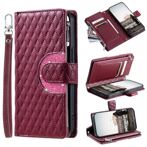 Tivenfezk Nadoli Glitzer Handyhülle für Samsung Galaxy S10 PU Leder Hülle Wallet Case mit Handschlaufe Kartenhalter Reißverschluss Brieftasche Handytasche Schutzhülle