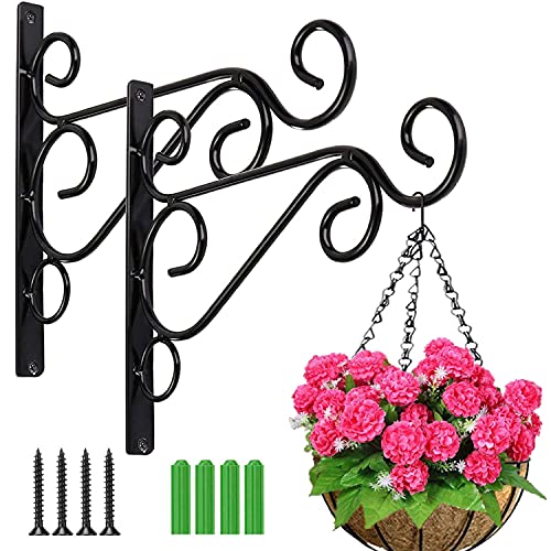 TSHAOUN 2 Stück Wandbehang Blumenampelhalter, Pflanzenhalterung Wandhalter Haken 25cm, Blumenampel Halterung Aufhängen von Pflanzer für Garten Wandleuchter Laterne Vogelhäuschen Windspiele (Schwarz)