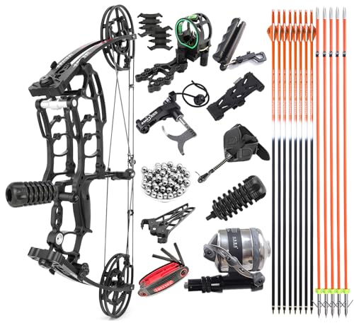 surwolf 20" Compoundbogen 40~65lbs Verstellbarer Stahlkugelbogen Verwenden Sie Pfeile und Stahlkugeln Jagdbogen Bogen und Pfeilset Bogenfischen Links-/Rechtshänder (Bogen set3#)