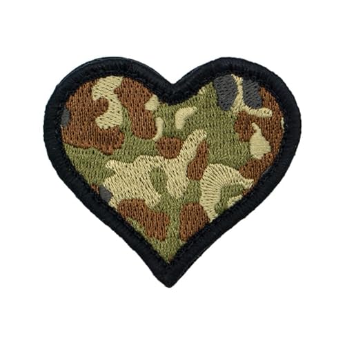 Café Viereck ® Bundeswehr Flecktarn Herz Heart Patch Camouflage oliv - gestickt mit Klett & Flausch - 5,5 x 6 cm