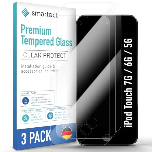 smartect Schutzglas [3 Stück, Klar] kompatibel mit iPod Touch 7G / 6G / 5G, HD Schutzfolie Anti-Kratzer, Blasenfrei, 9H Härte, 0.3 mm Ultra-klar, Ultrabeständig