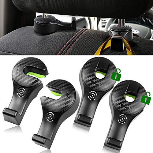 4 Stück Auto Kopfstützen-Haken – Universal Auto Organizer Auto Rücksitz Kopfstütze Halter Halter für Tasche, Geldbörse, Stoff, Lebensmittel – schwarz