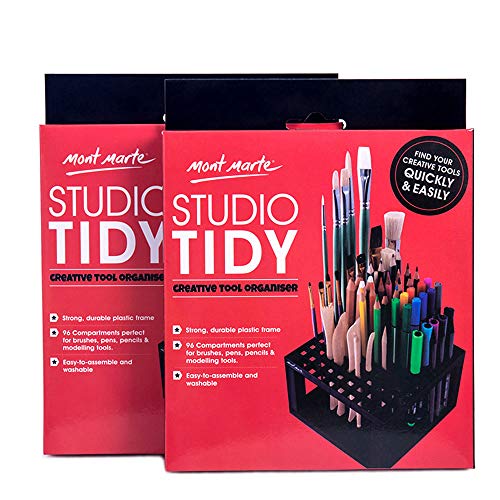 MONT MARTE Studio Tidy Stifte- und Pinselhalter aus Kunststoff mit 96 Löchern für Pinsel, Bleistifte, Marker, Stifte und Modellierwerkzeuge, 2 Stück Bietet hervorragende Organisation im Kunststudio.