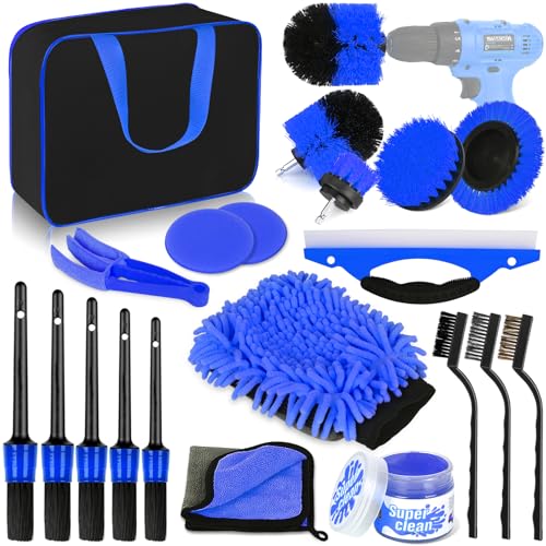 Herrfilk Auto Reinigungsset, 20 Pcs Autopflege Set, Auto Detailing Pinsel Auto Waschset für Auto Reinigung Innenraum und Außen, Lüftungsschlitz, Armaturenbrett, Motor, Rädern, Haushaltsreinigun, Blau