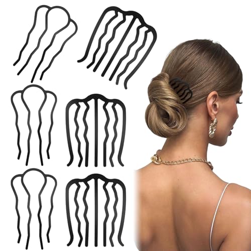 6 Stück Haar Steckkamm U-Förmige Metall Haarkämme Zähne Updo Bun Haar Pin Haarschmuck Kamm Haarnadel Einsteckkamm Seitenkamm für Hochsteckfrisuren für Kombination Aus Dickem Und Feinem Haar