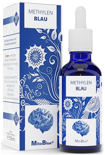 MitoBlue Premium Methylenblau Tropfen Pharmaqualität, Reinst USP, Made in Germany, Methylenblau Pharmazeutische Qualität 50ml, hochwertige 1% Lösung in Deutschland produziert & laborgeprüft