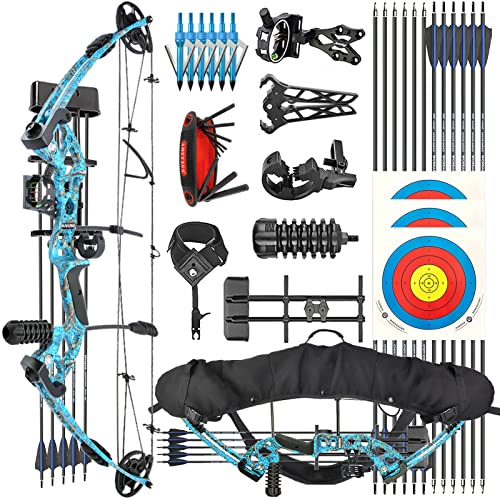 ZSHJGJR Compound Bogen Set Bogenset für Bogenschießen Sportbogen Verstellbarer Jagd Compoundbogenset 30-55 lbs 310fps Jagdausrüstung mit Komplettes Zubehör Kit (Blau, Rechtshänder)