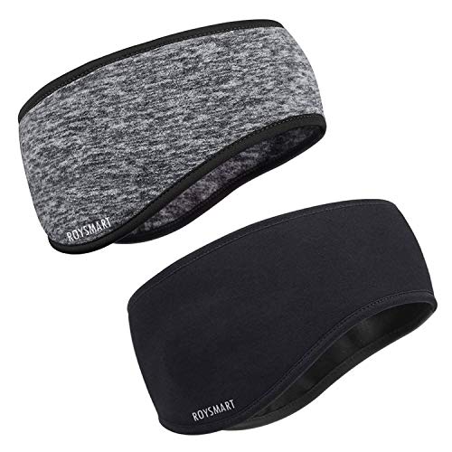 Sport Stirnband, Roysmart Stirnbänder Winter Ohrenwärmer Dehnbar Stirnband Sport Ohrenschützer Thermal Headband beim Jogging, Laufen,Wandern,Fahrrad - Stirnbänder für Damen und Herren (Schwarz + Grau)