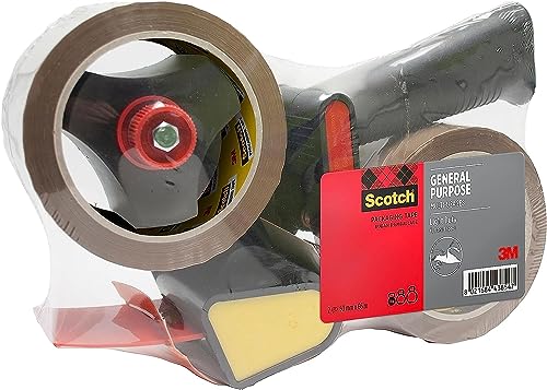 Abroller mit Pistolengriff + Scotch Allzweck-Klebeband, Geräuscharm, Braun, 50 mm x 66 m, 1 Abroller + 2 Rollen/Packung