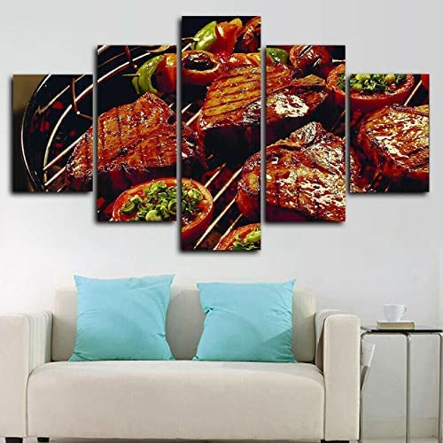 Bild Auf Leinwand - Leinwandbild - Grillrestaurant - Wand Bild - Wanddeko - Leinwanddruck - Bilder - Kunstdruck - Leinwand Bilder - Wandkunst (M/Ohne Rahmen 50 X 25 Cm) Für Wohnzimmer Hotel -5R8Z/J7M9