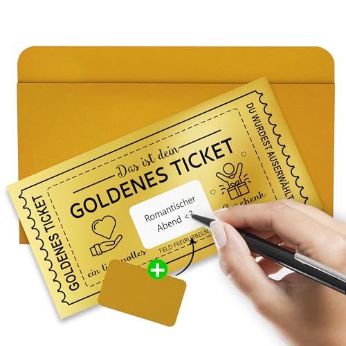 Gutschein zum selber ausfüllen mit Rubbelaufkleber - Goldenes Ticket, Rubbelkarte zum beschriften, Kinogutschein, Geburtstagskarte, Geschenk für Freundin, Wunschgutschein, Geburtstagsgeschenk