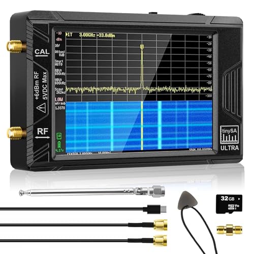 2023 TinySA Ultra Spektrumanalysator, 100kHz-5,3GHz Handheld Frequenzanalysator 4-Zoll empfindlichem Touchscreen, 2-in-1-Signalgenerator 100kHz bis 800MHz Eingang | 32GB SD-Karte,ESD-Schutzfunktion