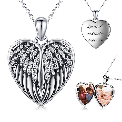 CHENGHONG Medaillon zum öffnen für Bilder Kette mit Bild 925 Silber Personalisierte Geschenke Foto Amulett Kette für Damen Herz Engel Anhänger Mädchen Kinder…