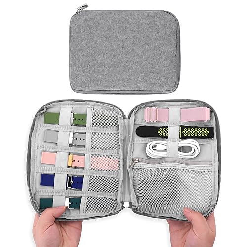 Amaxiu Tragbares Uhrenarmband Etui, Uhrenarmband Aufbewahrungsbox Uhrenarmband Organizer Tasche wasserdichter Oxford Smartwatch Tragetasche kompatibel mit allen Uhrenarmbändern Reisezubehör (Grau)