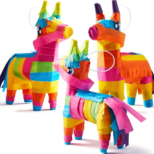 JOYIN 3 Stück Mini Pinatas 19cmx14cm Cinco De Mayo Regenbogen Farbe für Fun Fiesta Taco Party Supplies,Luau Event Foto-Requisiten, Mexikanisches Thema Dekoration, Taco Tuesday Event