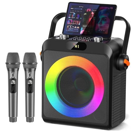 JYX Karaoke Maschine mit 2 Mikrofones, Tragbaren Bluetooth Lautsprecher mit RGB-Licht, Karaoke Anlage für Karaoke, Hausparty, PA-System für Erwachsene Partybox Unterstützt TF/USB, AUX,Rec