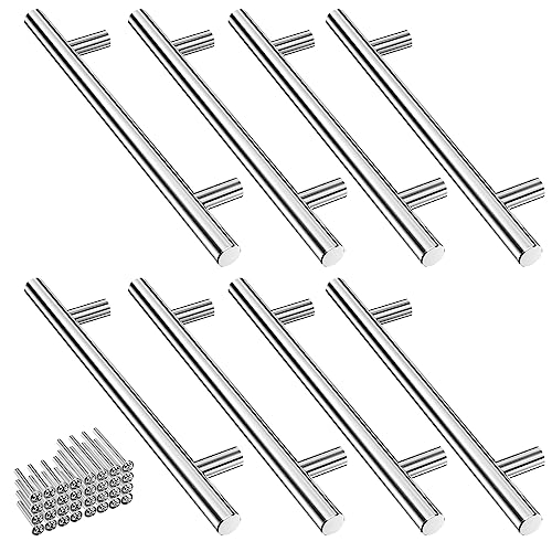 Mesybveo 8 Stück Edelstahl Küchengriffe Silber, Griffe für Küchenschränke, Türgriffe Silber 128mm Lochabstand, Schubladengriffe mit 32 Schrauben, Runde Ausführung, Möbelgriffe für Küche, Schubladen