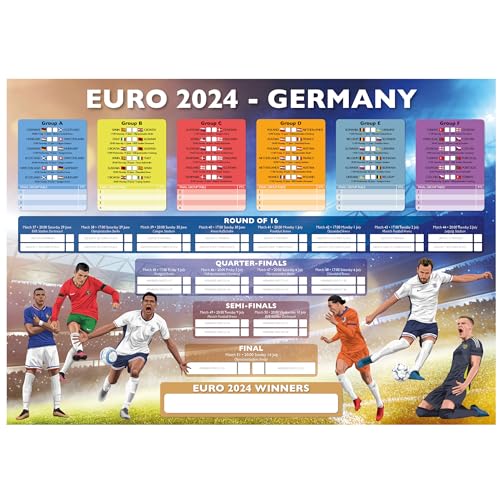 A3 Doppelpack - EURO 24 Wandkarten 2024 Deutschland Enthält Details zu jedem Spiel mit Leerzeichen für richtige Ergebnisse und Teamfortschritt durch Runden bis zum Finale