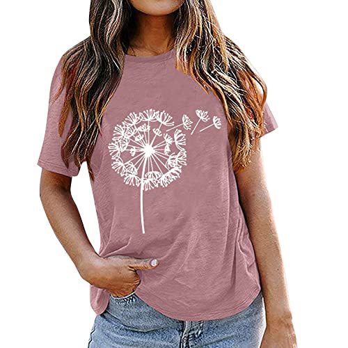 T-Shirt Damen Oversized Mode Lose Rundhals Kurzarm Sommer Oberteile Vintage Drucken Bluse Streetwear Sport Oberteile Shirt Damen Sommer Locker T Shirt Baumwolle Damen XXL Bluse Damen Sommer Rosa