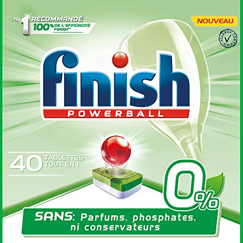 Finish Powerball All in One Spülmaschinentabs, 0% umweltfreundlich, ohne Duftstoffe, Phosphate und Konservierungsstoffe – 40 Tabs Spülmaschine – 640 g