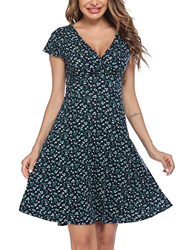 Beyove Damen Blumenkleider A Linie Sommer Knielang Sommerkleid Jerseykleider Floral Blümchenkleid Tailliert Casual Freizeitkleid Festlich XL 42