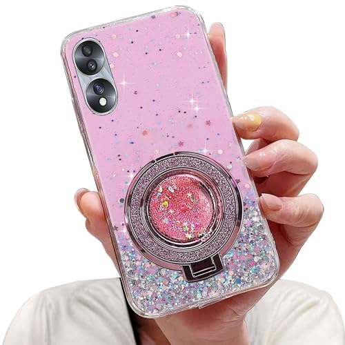 Tivenfezk Nadoli Sparkle Treibsand Ständer Hülle für Honor 90 Lite,Versteckt Ständer Ring Klar Glitzer Stern Handyhülle Durchsichtig Bling Schutzhülle Case Cover,Rosa