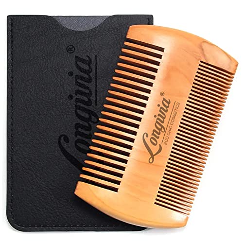 Longivia® Bartkamm Holz Ökologisch 100% Birnbaumholz Beard Comb Wood Bartpflege für Männer Holzkamm Grobe und Feine Zinken Set – Hochwertig Bart Kamm