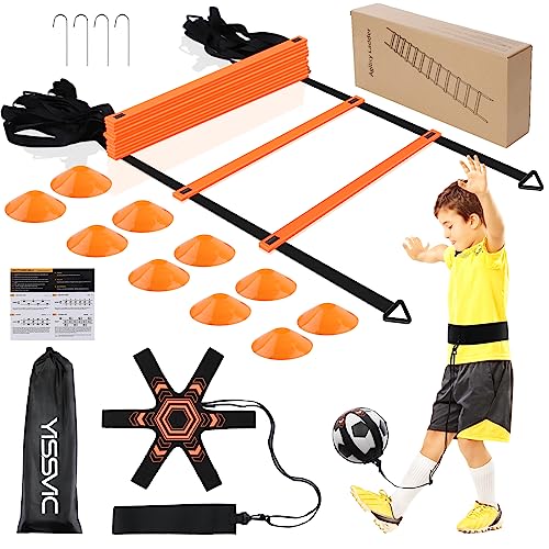 Yissvic Fussball Trainingszubehör Koordinationsleiter Fussball Geschenke Jungen Trainingsset 6m mit Kick Trainer 10 Hütchen 4 Erdnägel