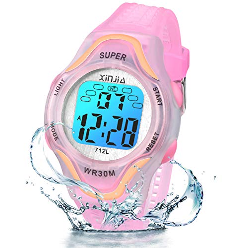 Juboos Kinder Digitaluhren,7 Farben LED-Licht Kinder Sport Armbanduhr Jungen Wasserdicht Kinderuhr mit Alarm Stoppuhr,Kinderuhren Outdoor Armbanduhr für Jungen Mädchen 5-18