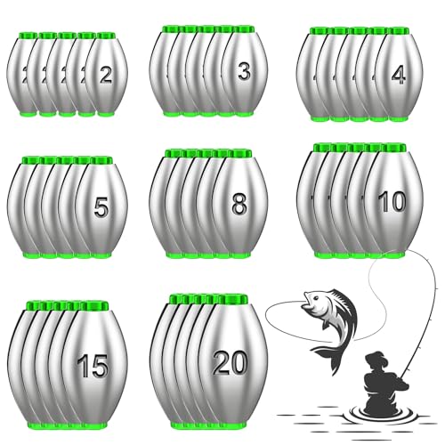 Laufblei Angeln Abnehmbare Blei Angeln 50stk Angelblei 2g 3g 4g 5g 8g 10g 15g 20g Grundblei Wiederverwendbar Gegen Korrosion für Outdoor Sportarten Angeln Hochsee Bootsangeln Strandangeln