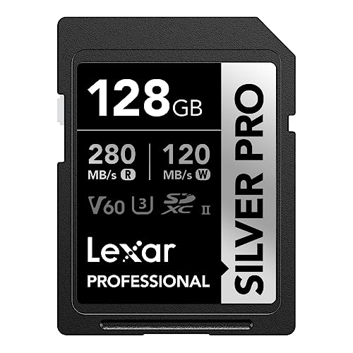 Lexar SILVER PRO SD Karte 128GB, UHS-II SD Speicherkarte, V60, U3, C10, bis zu 280MB/s Lesen, 120MB/s Schreiben, SDXC-Karte für DSLR/Kamera/Fotografen/Videofilmer/Enthusiasten (LSDSIPR128G-BNNAA)