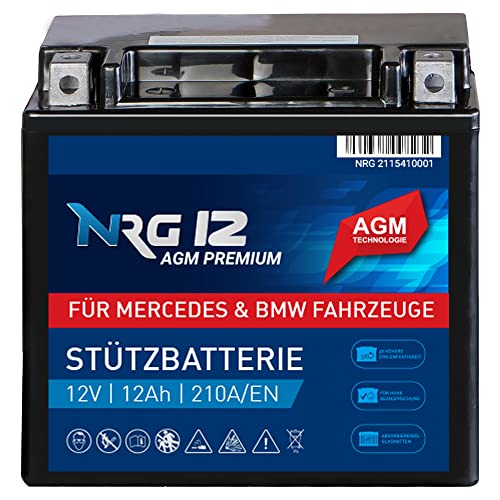 NRG PREMIUM Stützbatterie 12Ah 12V Backup Batterie A2115410001 und 61217586977 AGM Longlife Technologie Verschlossen Wartungsfrei