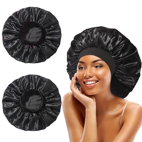 Ranphykx 2 Stück Satin Bonnet Schlafhaube Seide Locken Atmungsaktive Seide Schlafmütze Silk Bonnet Seidenhaube zum Schlafen Weiche Satin Haube für Damen Mädchen