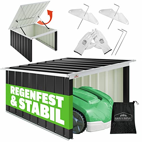 GARDEBRUK® Mähroboter Garage Pultdach Metall 89x90x54cm Wetterbeständig Dach klappbar 4X Erdanker Carport Rasen Anthrazit