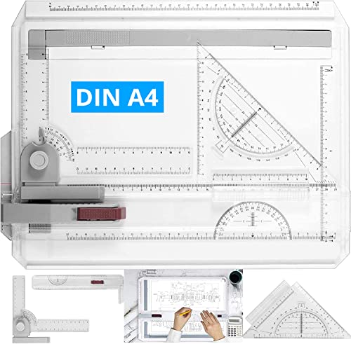 eSynic Zeichenplatte DIN A4 Zeichenbrett Einfache Multifunktions Zeichentisch A4 Schnellzeichendreieck für Studenten Designer exaktes Arbeiten