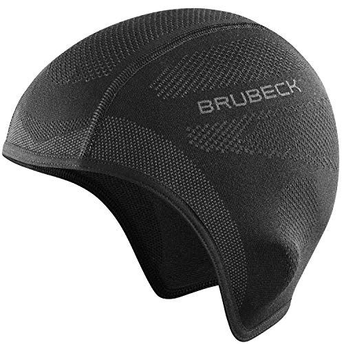 BRUBECK Helmmütze Fahrrad | Schwarze Fahrradmütze unter Helm | Unterziehmütze Fahrradhelm | Radfahren Mütze | Skull Cap | Laufmütze atmungsaktiv | Joggen | Gr. S - M | Black | HM10020A