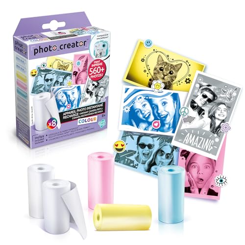 Canal Toys - Photo Creator CLK 016- Nachfüllset von Thermopapier mit Stickern für Sofortbildkamera, Bunt Thermopapier-Nachfüllpack für Kinder-Digitalkamera, 8 Rollen, mehrfarbig