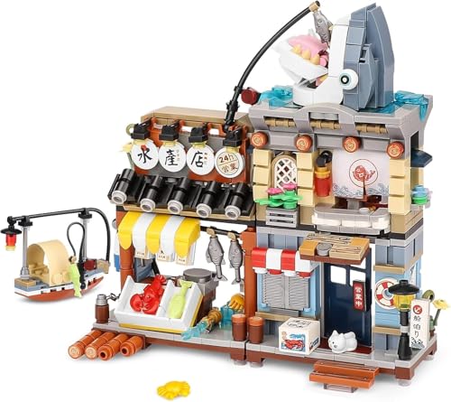 QLT Japanisch Straßenansicht Fischladen Haus Mini Bausteine, MOC Creative STEM Japanisch Toys Friends mädchen Model Set, 790 PCS Klemmbausteine Haus Toy Gift (Nicht Kompatibel Mit Gängigen Marken)